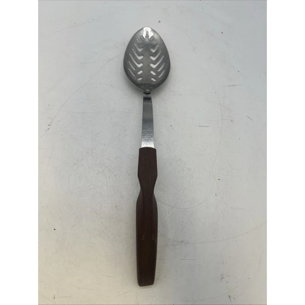 Vintage CUTCO Large Slotted Serving Spoon Classic Brown Swirl Handle USA